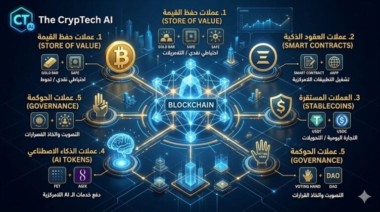 أنواع واستخدامات العملات الرقمية في 2026 – دليل شامل وإنفوجرافيك – The CrypTech AI