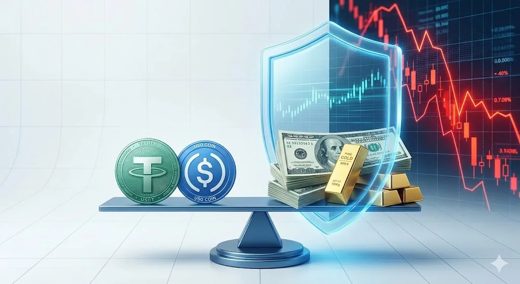 صورة توضيحية لللعملات المستقرة مثل USDT - USDC