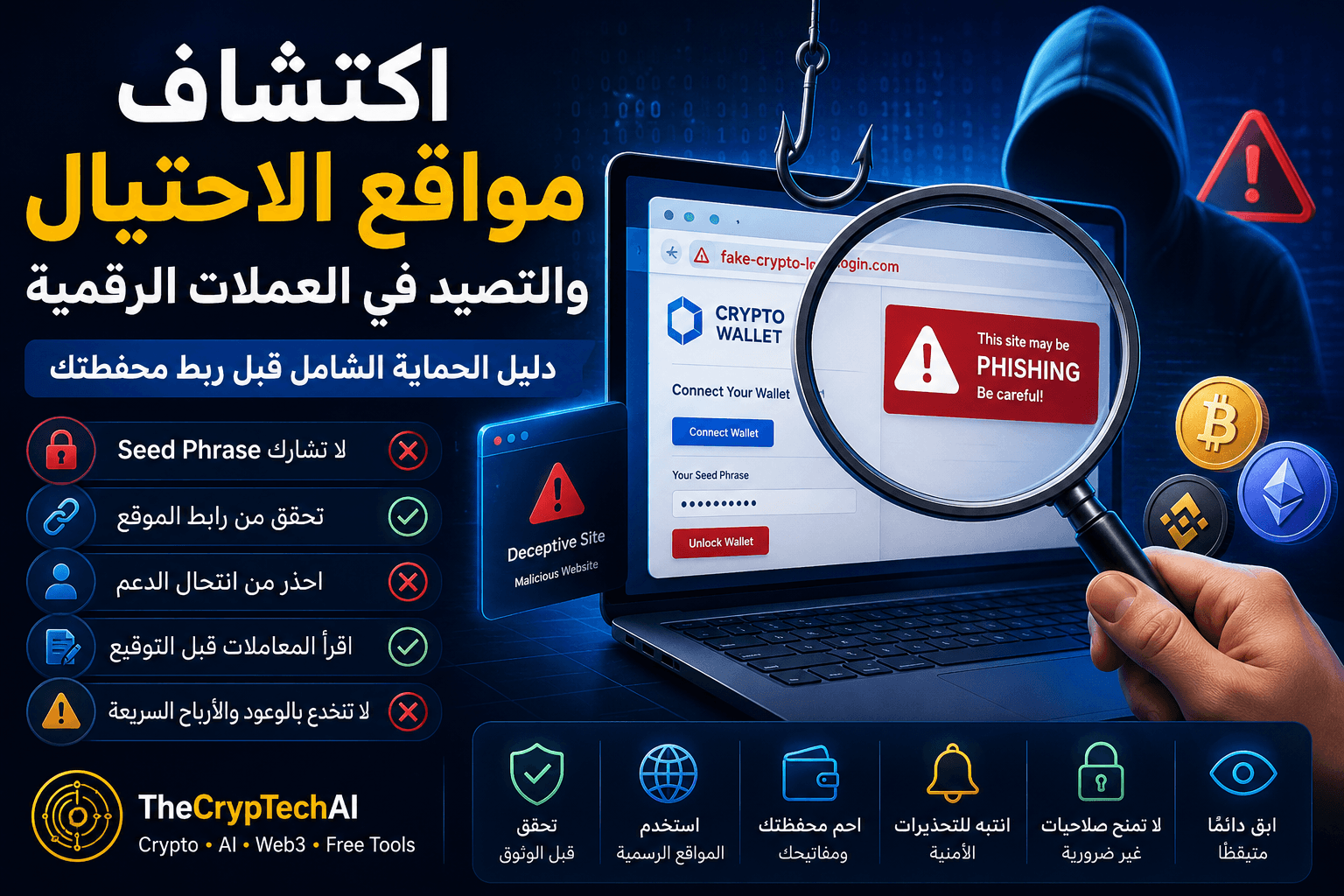 اكتشاف مواقع الاحتيال والتصيد في العملات الرقمية - TheCrypTechAI