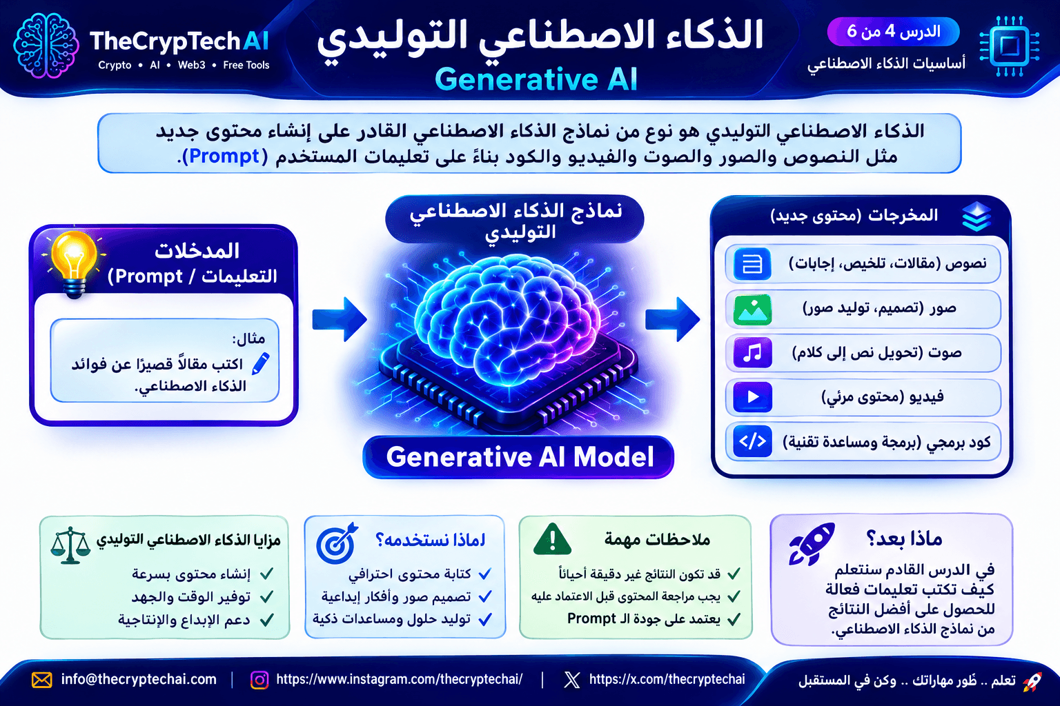 شرح الذكاء الاصطناعي التوليدي وكيف يحول التعليمات إلى نصوص وصور وصوت وفيديو وكود