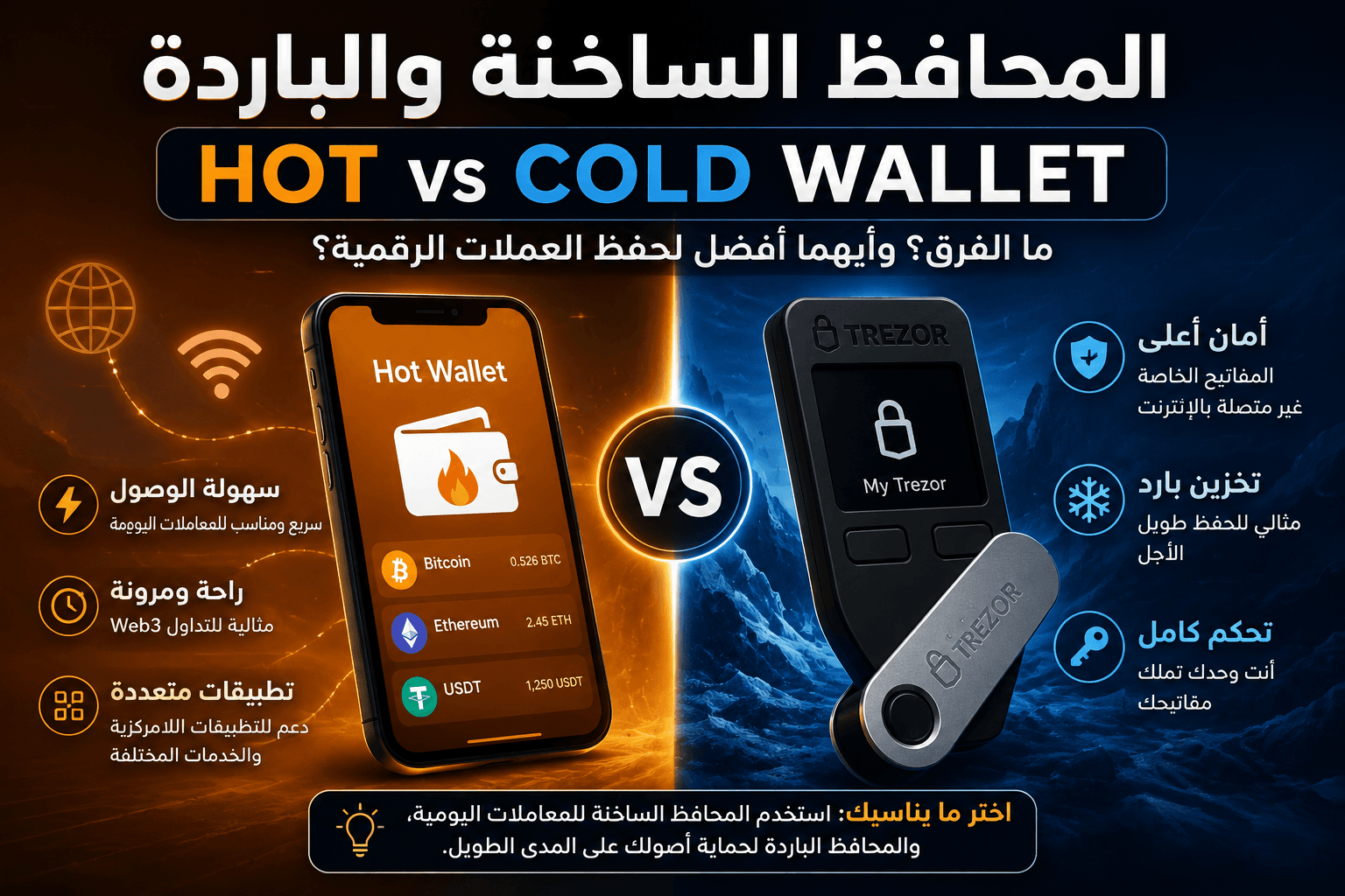 المحافظ الساخنة والباردة Hot vs Cold Wallet