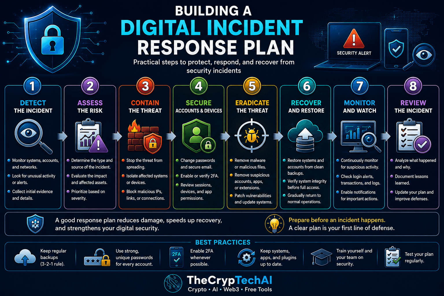 Digital Incident Response Plan for detecting, assessing, containing, recovering from and reviewing security incidents
